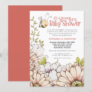Bumblebee Blommigts Coral Drive Thru Baby Shower Inbjudningar