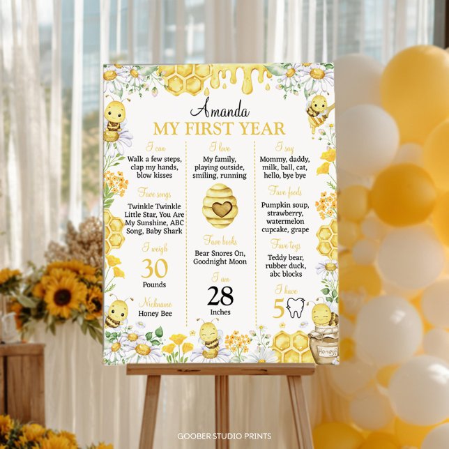 Bumblebee First Bee Day Birthday Milestone Sign Poster (Skapare uppladdad)