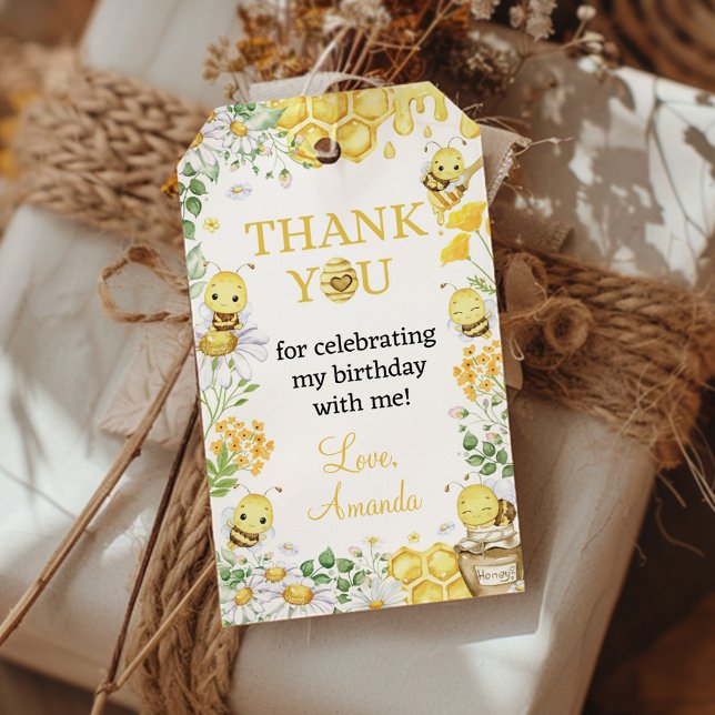 Bumblebee First Bee Day Birthday Party Thank You Presentetikett (Skapare uppladdad)