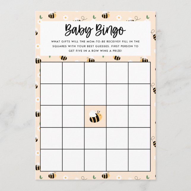 Bumblebee Floral Baby Bingo Game Card Inbjudningar (Framsida)