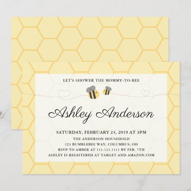 Bumblebee Honeycomb Baby Shower-inbjudan Inbjudningar (Fram/baksida)