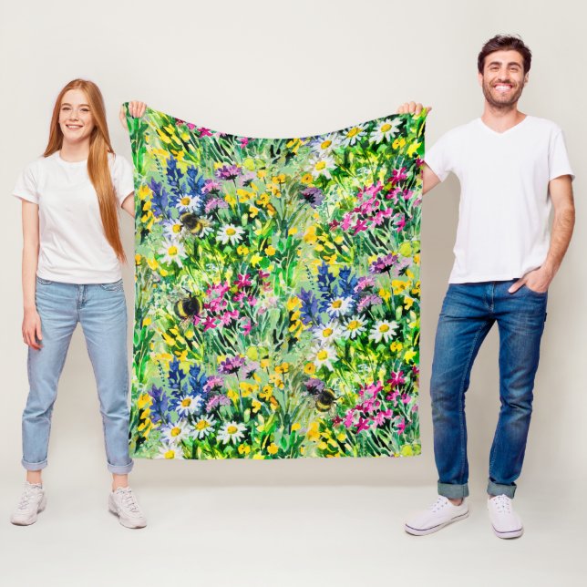 BUMBLEBEE och blommor Fleecefilt (På plats)