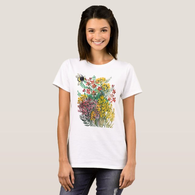 BUMBLEBEE och blommor T-Shirt (Hel framsida)