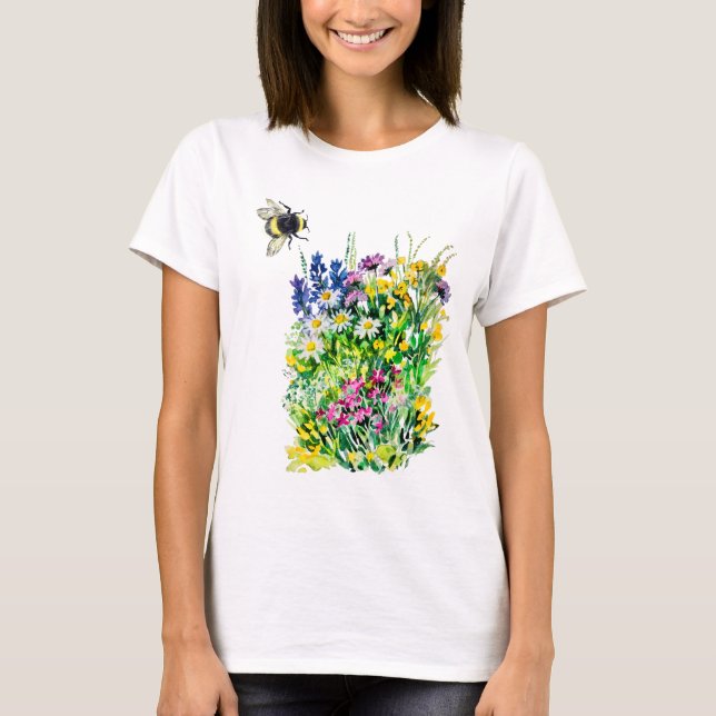 BUMBLEBEE och blommor T-Shirt (Framsida)