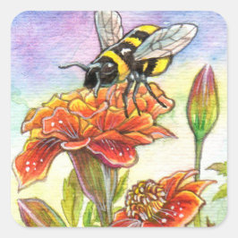 Bumblebee och Marigold Fyrkantigt Klistermärke