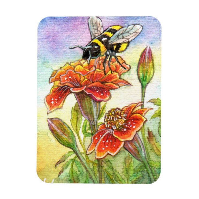 Bumblebee och Marigold Magnet (Vertikal)