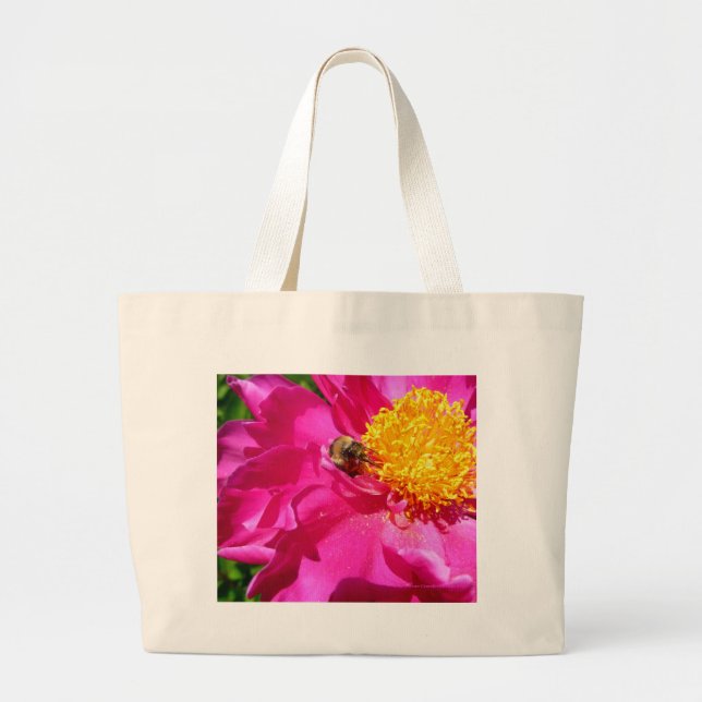 Bumblebee och Peony Large Tote Bag Jumbo Tygkasse (Framsidan)