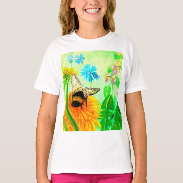 Bumblebee on dandelion Girls' T-Shirt (Framsida)