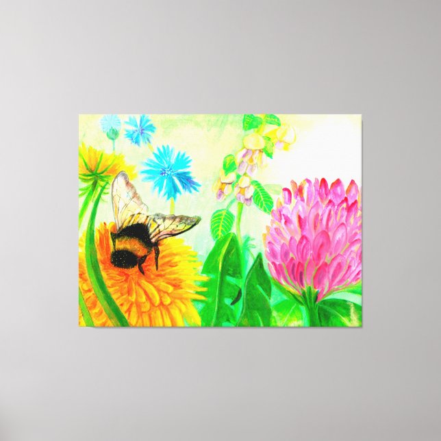 Bumblebee på dandelion canvastryck (Framsida)