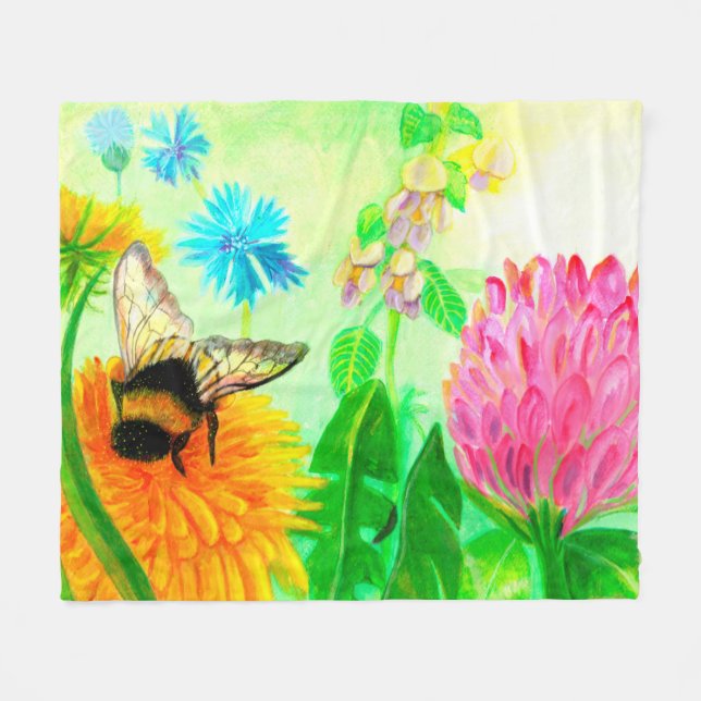 Bumblebee på dandelion fleecefilt (Framsidan (Horisontell))