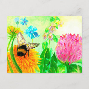 Bumblebee på dandelion helg vykort