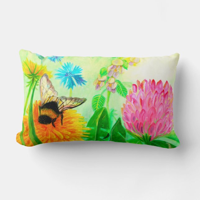 Bumblebee på dandelion lumbarkudde (Framsida)