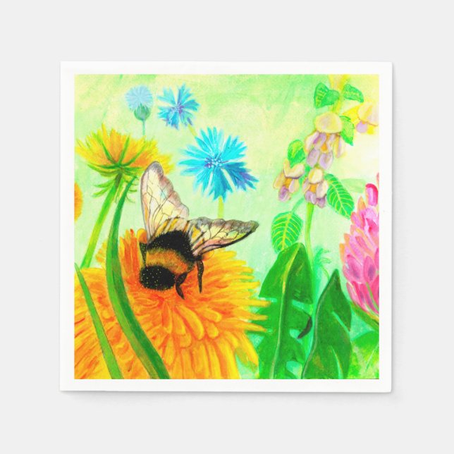 Bumblebee på dandelion pappersservett (Framsidan)