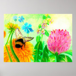 Bumblebee på dandelion poster