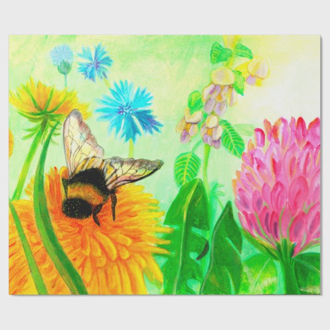 Bumblebee på dandelion presentpapper (Platt)