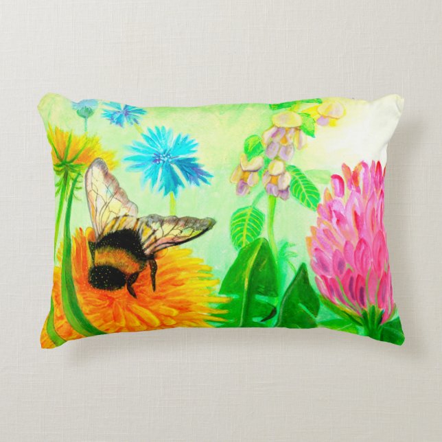 Bumblebee på dandelion prydnadskudde (Framsidan)