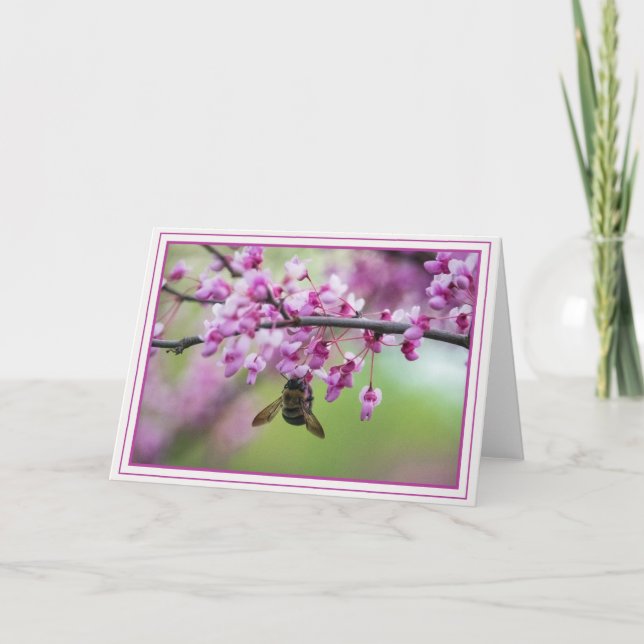 Bumblebee på Redbud-Blommar Kort (Framsida)