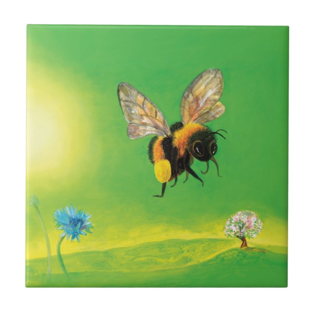 Bumblebee som flyger över ängen kakelplatta (Framsidan)