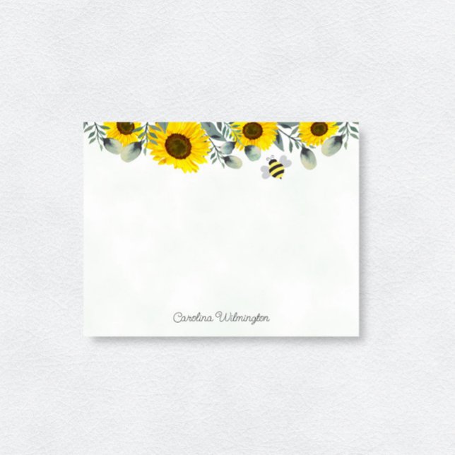 Bumblebee Sunblommor Eucalyptus Stationery Anteckningskort (Skapare uppladdad)