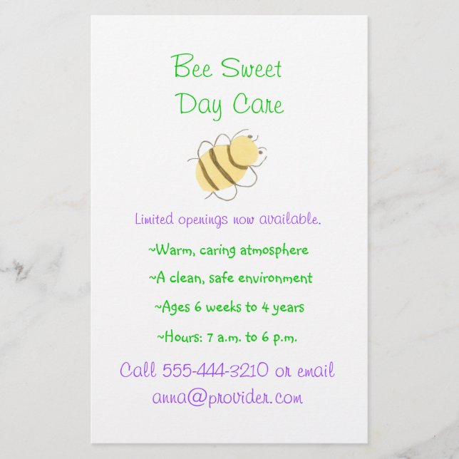 Bumblebee-tema barnomsorgsfolder flygblad (Framsidan)