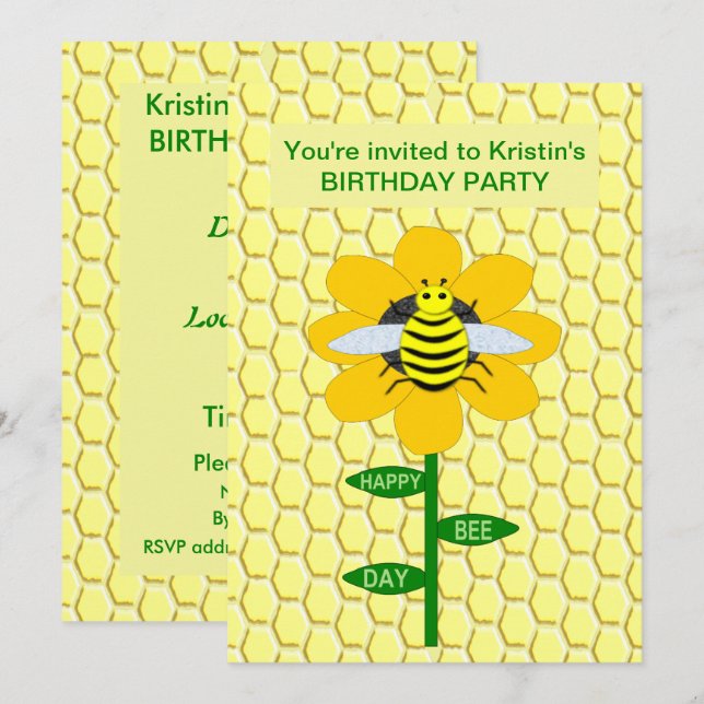 Bumblebees-Anpassningsbarna i Lycklig-bidagen Inbjudningar (Fram/baksida)