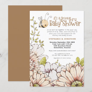 Bumblebeh Blommigt Guld Drive Thru Baby Shower Inbjudningar
