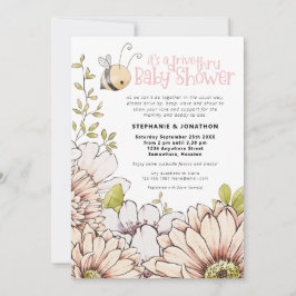 Bumblebeh Blommigts Drive Thru Baby Rosa Shower Inbjudningar