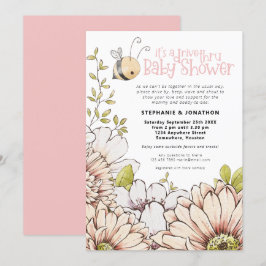 Bumblebeh Blommigts Drive Thru Baby Rosa Shower Inbjudningar