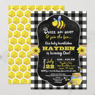 Bumblebehonung Comb Sweet Baby Första födelsedagen Inbjudningar