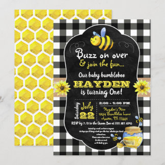 Bumblebehonung Comb Sweet Baby Första födelsedagen Inbjudningar