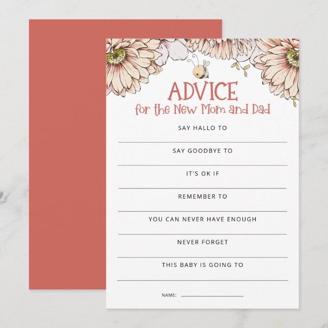 Bumbleberådgivning Mamma för Pappa-spelkort för ba Inbjudningar (Fram/baksida)