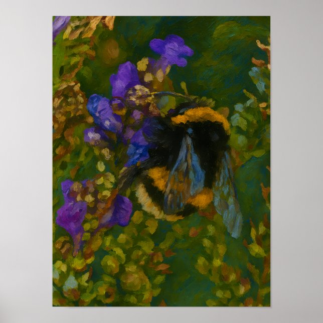 Bumblebi bland Lila Blooms Poster (Framsidan)