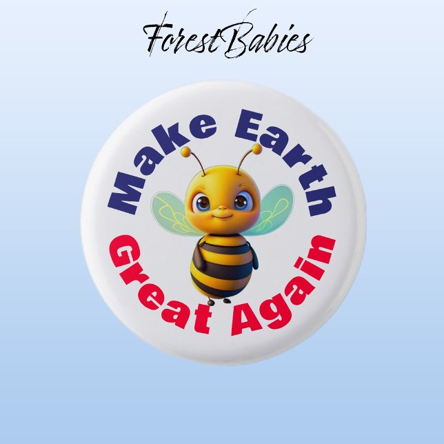 Bumblebi, gör jorden Underbar igen, Cute Honungsbi Knapp (Bumble Bee🐝 Make Earth Great Again, ForestBabies Button)