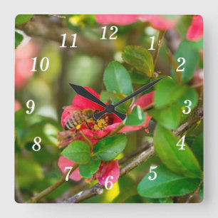 Bumblebi och azalea-väggklocka fyrkantig klocka