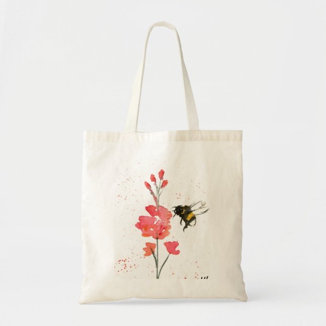 Bumblebi och blomma tygkasse (Framsidan)