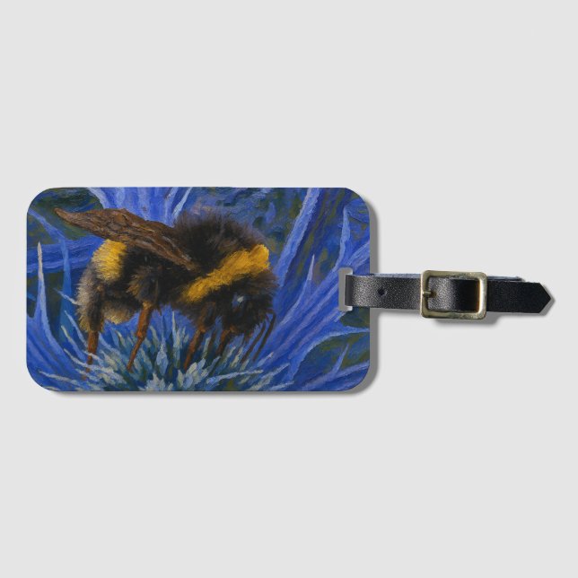 Bumblebi på blå Thistle Bagagebricka (Framsida horisontal)