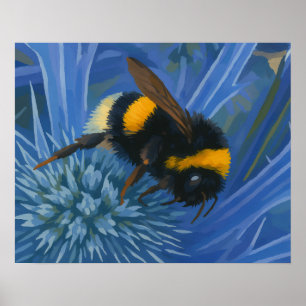 Bumblebi på blå Thistle Poster