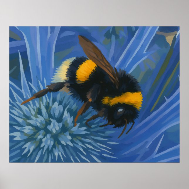 Bumblebi på blå Thistle Poster (Framsidan)