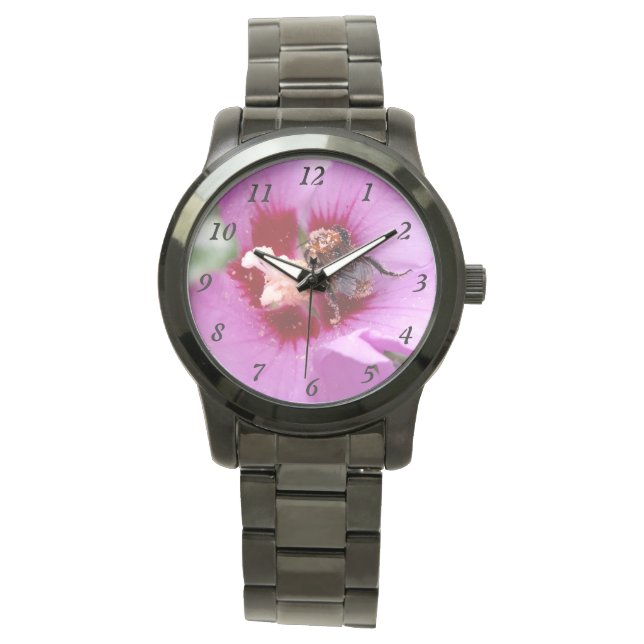 Bumblebi på Hibiscus Flower Armbandsur (Framsida)