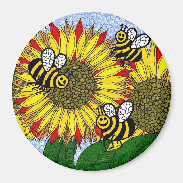 Bumblebin och solblommor magnet (Framsidan)