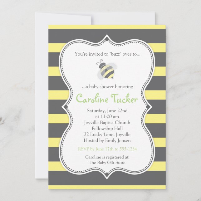 Bumblebin Rand Baby Shower-inbjudan Inbjudningar (Framsida)