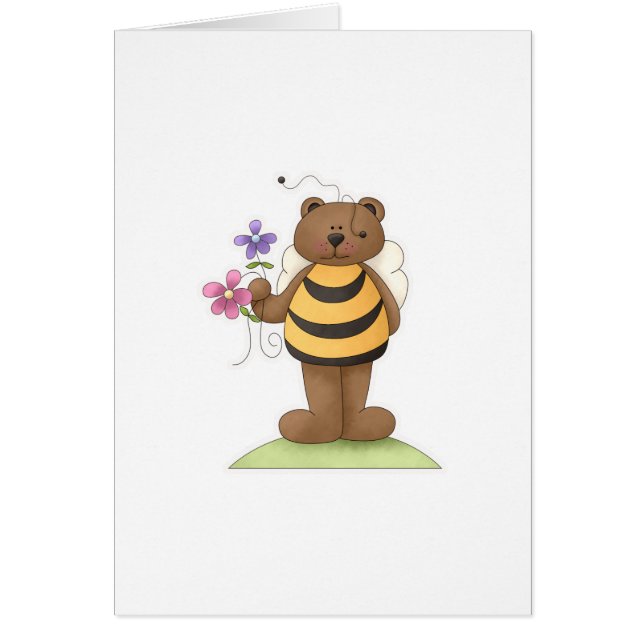 Bumblebjörn med blommor hälsningskort (Framsidan)