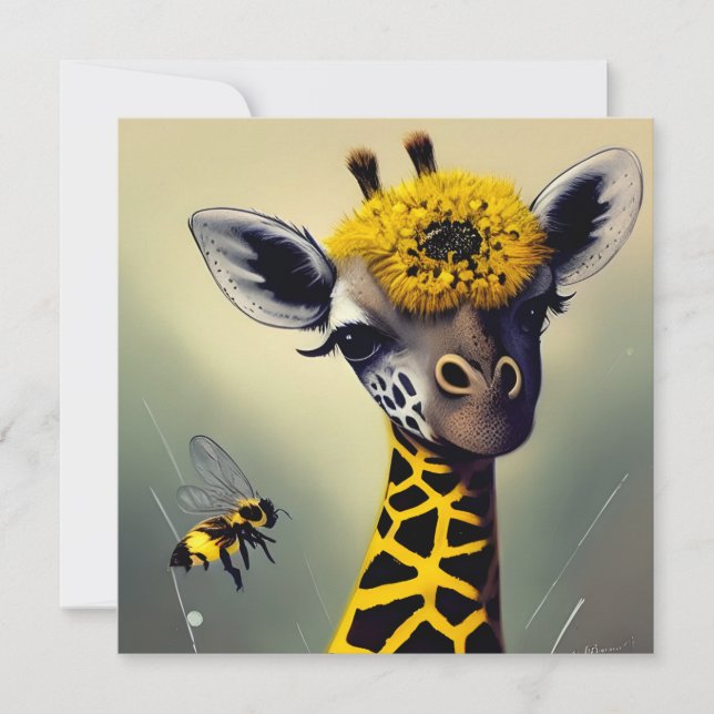 Bumblen Giraffe Whimsical Digital Art Kort (Framsida)