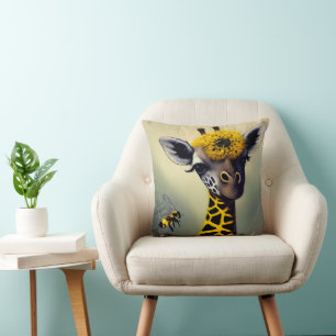 Bumblen Giraffe Whimsical Digital Art Kudde