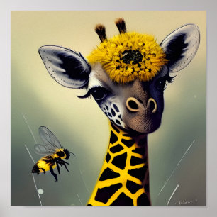Bumblen Giraffe Whimsical Digital Art Poster