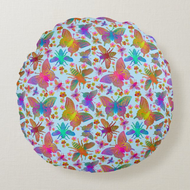 Bumbling Butterflies in Fresh Air DC Rund Kudde (Framsidan)