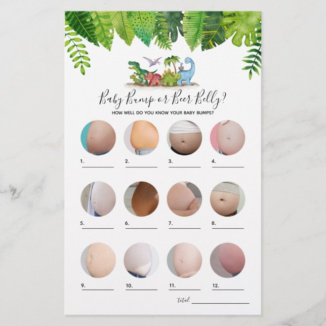 Bump eller Beer Belly Dinosaur Baby Shower Game (Framsida)