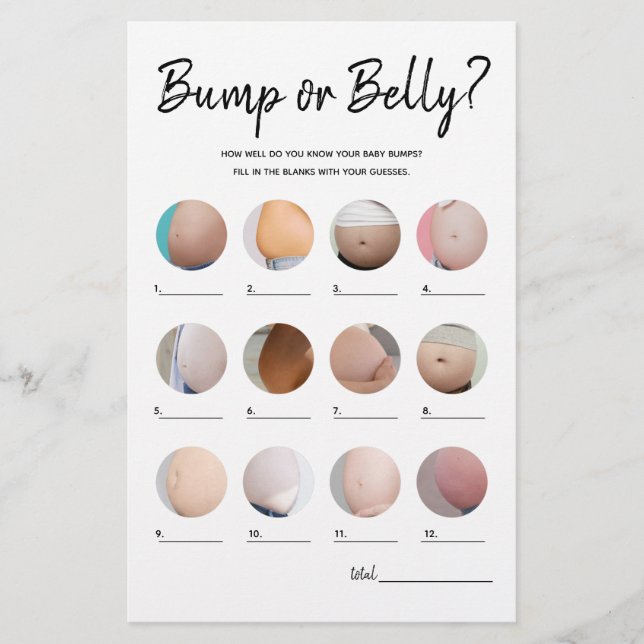 Bump eller Beer Belly Minimalist Baby Shower-spel (Framsida)