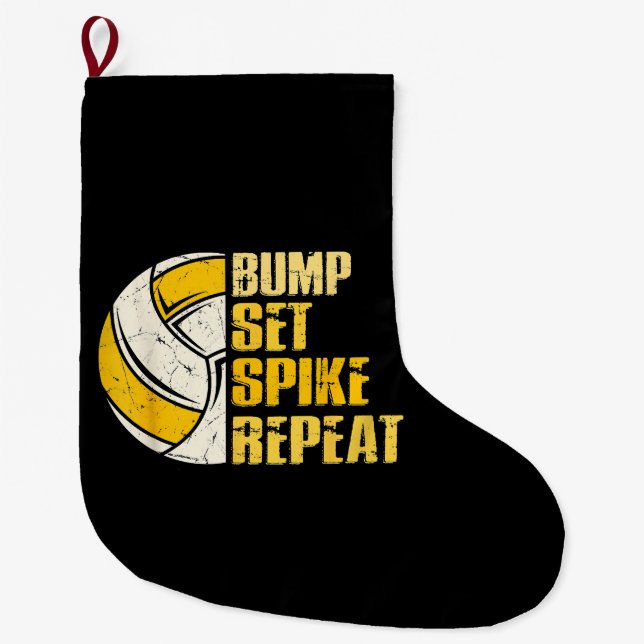 Bump Set Spike Upprepa Volleyboll Roligt Stor Julstrumpa (Framsidan)