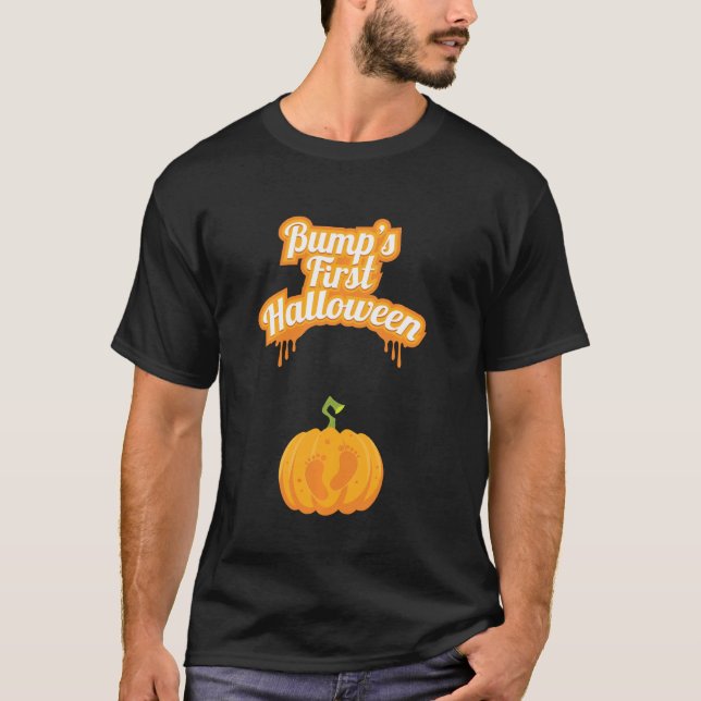 Bumpens första Baby Pumpkin Footstep Funny Hallowe T Shirt (Framsida)
